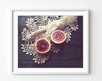 Blood Orange Still Life Print - Food Photography, Rustic Farmhouse, Country Kitchen Decor, Citrus, Culinary Fruit Wall Art, 5x7 8x10 Print