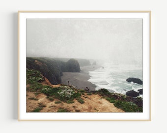 California Landscape Photography - Coastal Wall Art, Seascape Photography, Neutral Rustic Coast Print, Beige Brown, Large Wall Art