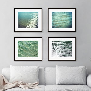 Beach Photography, Teal Turquoise Water, Set of Four Prints, Bathroom Wall Art Decor, Print Set, Water Ripples, 5x7 8x10, Ocean Prints image 2