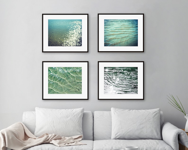 Beach Photography, Teal Turquoise Water, Set of Four Prints, Bathroom Wall Art Decor, Print Set, Water Ripples, 5x7 8x10, Ocean Prints image 2