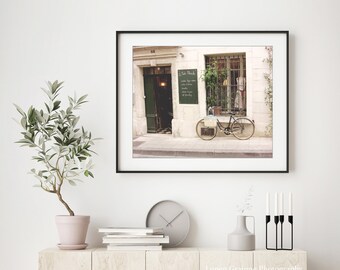 Bicycle Print -France Travel Photography, French Boutique, Shop Window, Beige Cream, Bike Photograph, Neutral Wall Art, Bike Wall Art