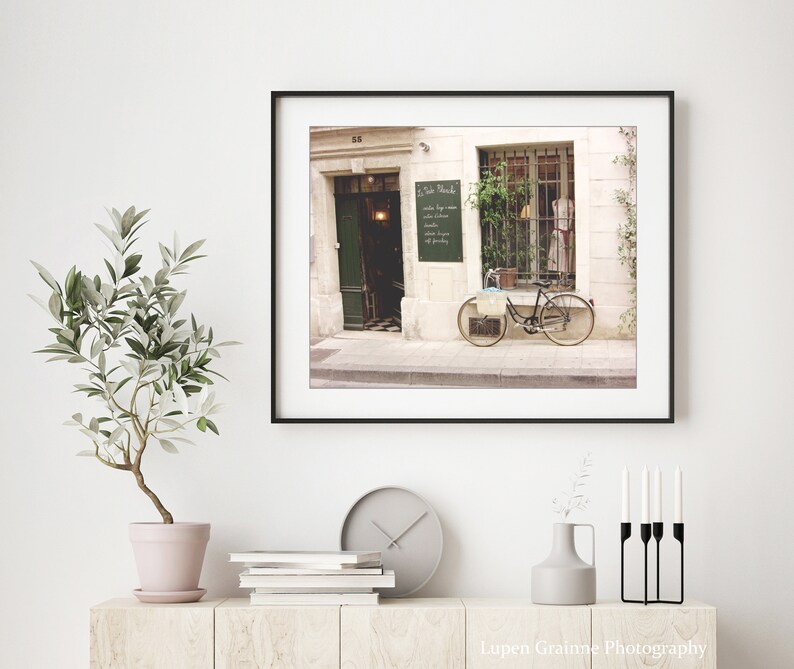 France Bicycle Print, Travel Photography, French Boutique, Shop Window, Beige Cream, Bike Photograph, Neutral Wall Art, Bike Wall Art image 2