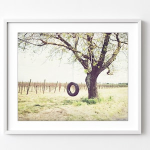 Tree Swing Print Landscape Photography Print, Farmhouse Country Wall Art Decor, Rustic Tire Swing Print, Fine Art Photography Print