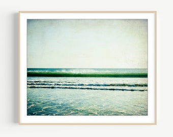 Beach Photography - Ocean Waves Print, Coastal Wall Art, Jade Green, Minimal Beach Print, 8x10 16x20 Print, Nature Photography