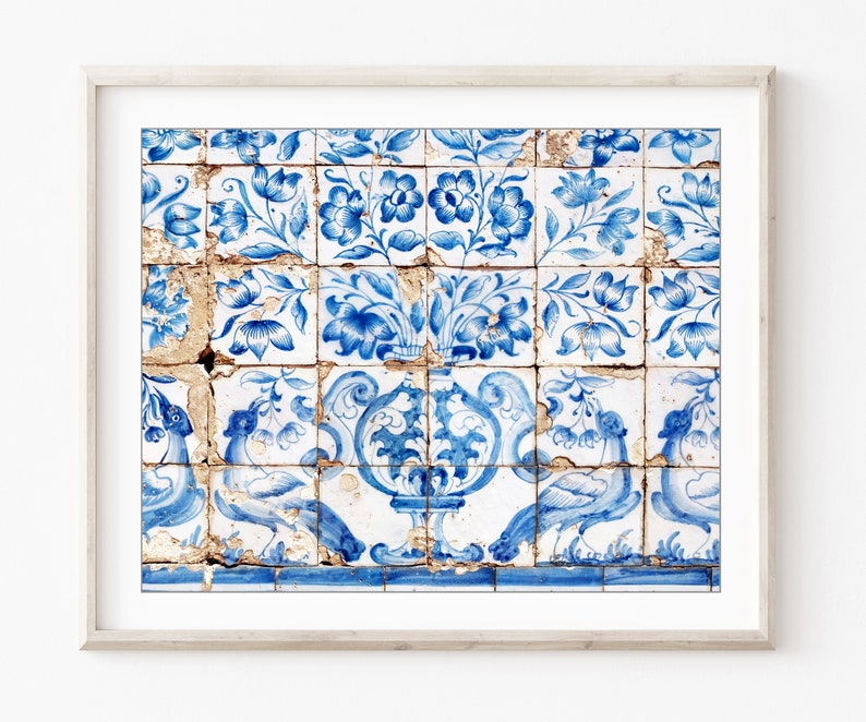 Blue and White Tile Wall Art Lisbon Portugal Tiles Print Etsy