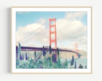 San Francisco California, Golden Gate Bridge Print, Travel Photography, Flowers, 8x10 16x20 Print