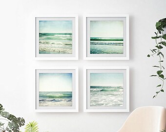 Ocean Print Set Pale Aqua Blue Beach Photography, Ocean Waves, Beach Decor, Gallery Wall, 8x8 5x5 Prints, Nature Photography