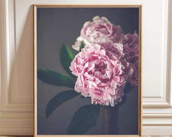 Peony Photograph - Floral Wall Art, Flower Photography, Antique Style Wall Art, Pink Gray Dark Flower Still Life Wall Art 8x10 18x24 Print