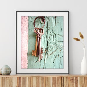 France, Skeleton Keys Print French Country Decor, Pink Mint Wall Art, Entryway Wall Art, Cottage Chic Wall Art, Travel Photography image 3