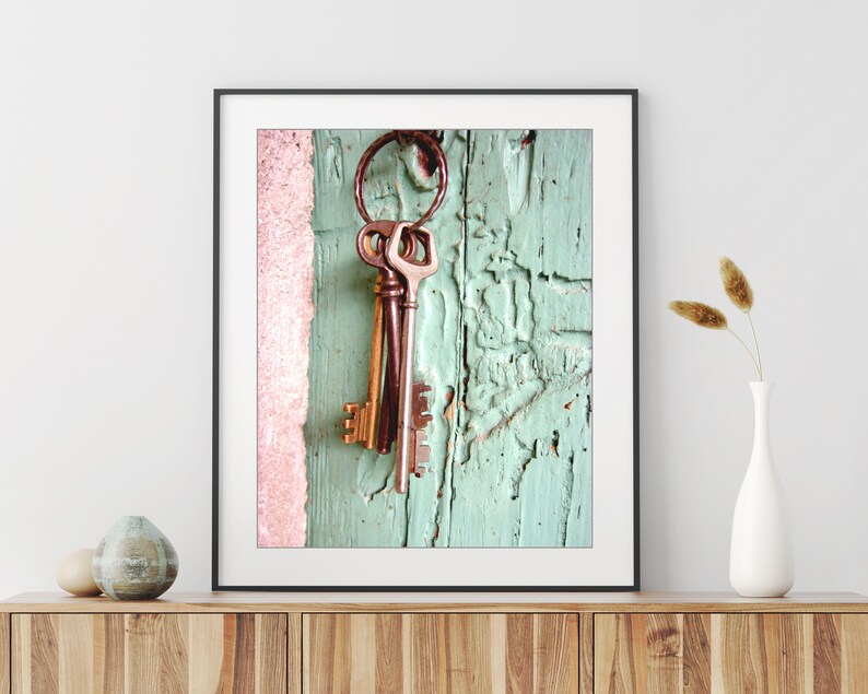 France, Skeleton Keys Print French Country Decor, Pink Mint Wall Art, Entryway Wall Art, Cottage Chic Wall Art, Travel Photography image 3