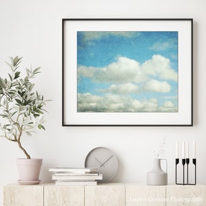 Cloud Wall Art Nature Photography, Aqua Blue Sky, Wall Art Print, Blue Nursery Decor, 8x10 16x20, Cloud Art Print image 3