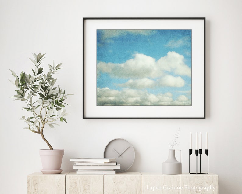 Cloud Wall Art Nature Photography, Aqua Blue Sky, Wall Art Print, Blue Nursery Decor, 8x10 16x20, Cloud Art Print image 3