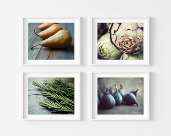 Food Photography, Set of 4 Prints, Wall Art for Kitchen or Dining Room, Country Rustic Farmhouse Decor, Kitchen Gallery Wall Set