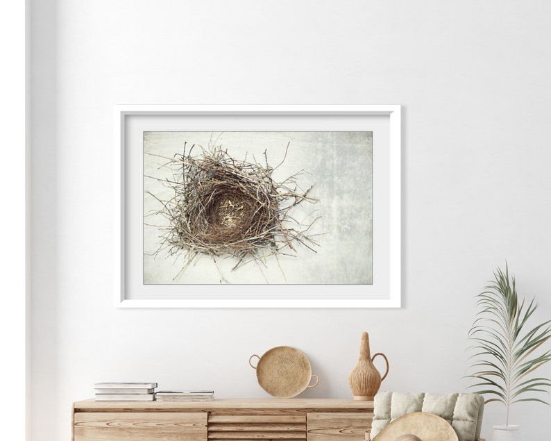 Bird Nest Print Nature Photography, Rustic Wall Art, Minimal Modern Still Life Photography, Neutral Farmhouse Decor, Gray Brown, Art Print image 7