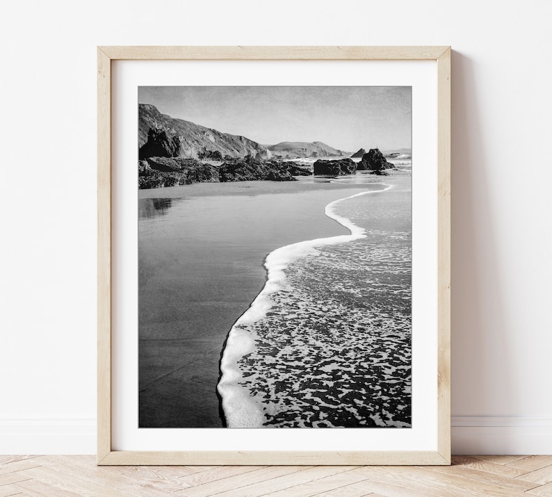 Black and White Beach Photography Ocean Photography, Seascape, California, Coastal Wall Art, 8x10 16x20 Print, Beach Print image 6