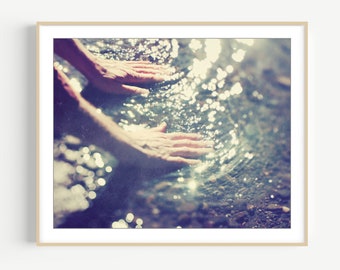Ethereal Photograph - Sparkly River Water, Healing Hands Print, Water, Fine Art Photography, Bathroom Wall Art, 8x10 11x14 Print