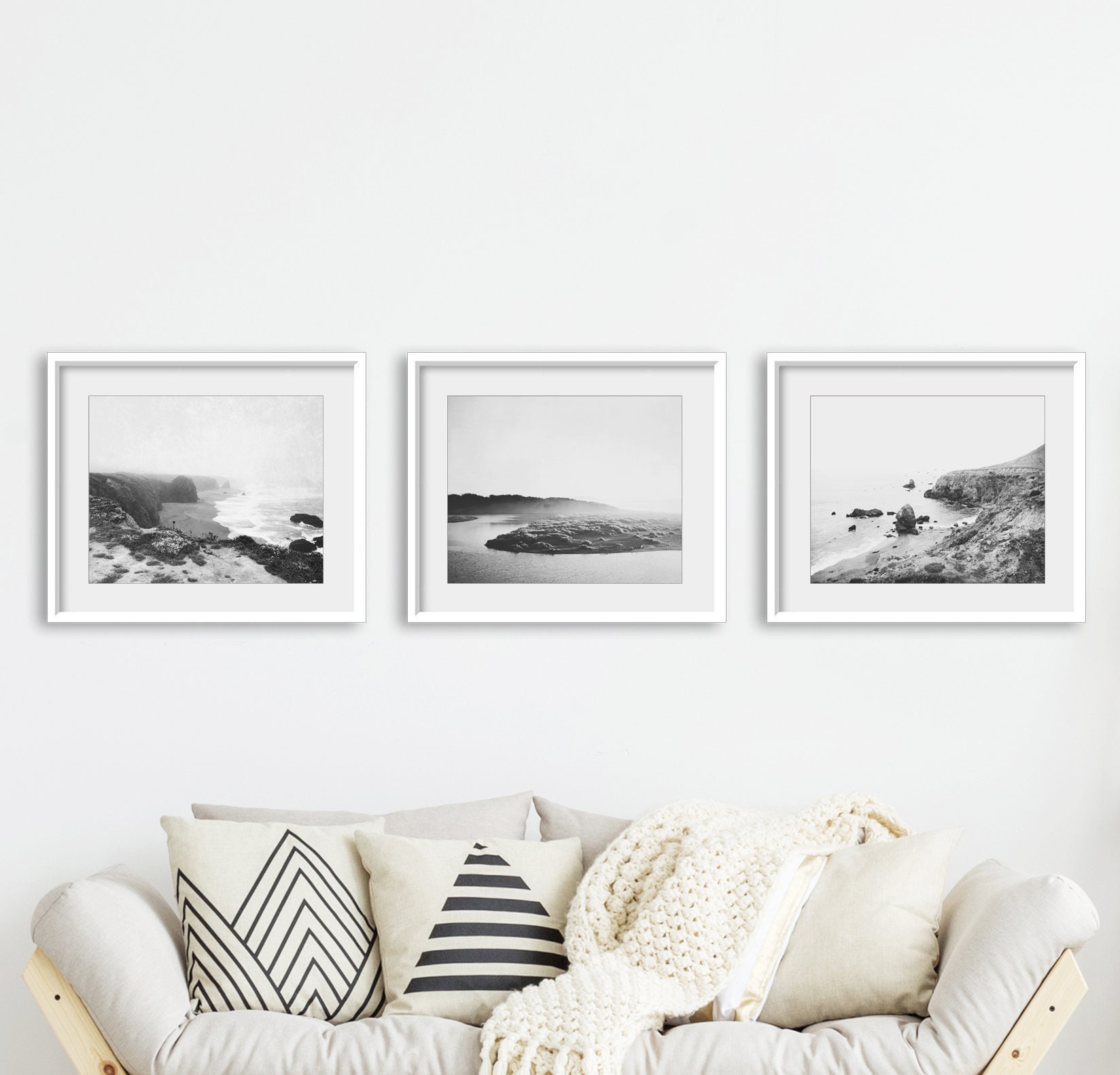 Black and White Beach Prints / Wall Art Set / Ocean | Etsy