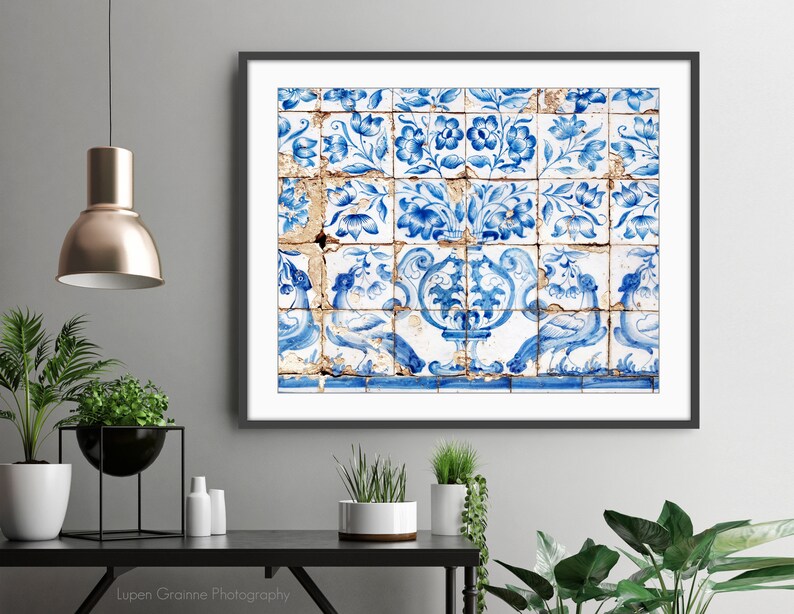 Blue and White Tile Wall Art Lisbon Portugal Tiles Print Etsy