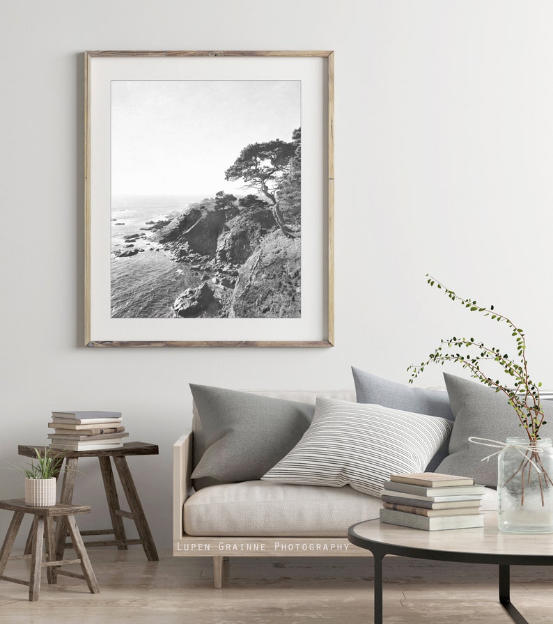 California Coastal Wall Art Black and White Photography, Beach Print, Ocean Photography, Landscape, Large Wall Art, Living Room Art image 3