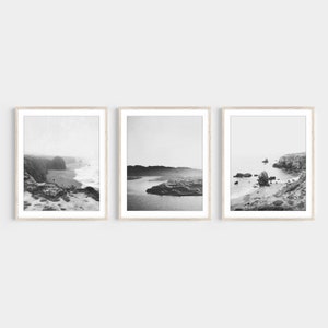 Set of Three Prints, Black and White Beach Photography, Coastal Decor,  Gallery Wall Set, California Coast, Beach Wall Art