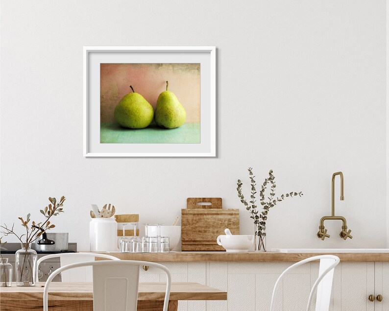 Pear Still Life Print Kitchen Wall Art, Food Photography, Pink Aqua, Mid Century, Retro Style Kitchen Decor, 8x10 11x14, Wall Art Print image 4