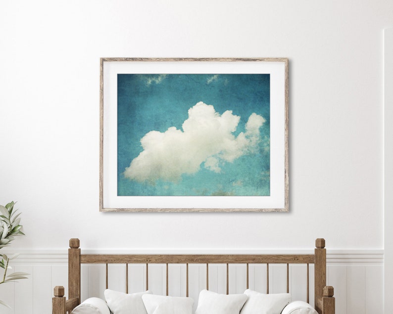 Cloud Photography, Blue Sky Wall Art, Cumulus Cloud Print, Nature Photography, 8x10 16x20, Blue Nursery Room Decor, Bedroom Wall Art image 2