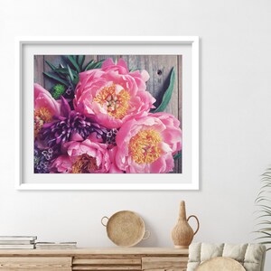 Peony Flower Print - Still Life Photography, Floral Wall Art Print, Bouquet Print, Peony Wall Art, 8x10 16x20 Print, Rustic Kitchen Wall Art