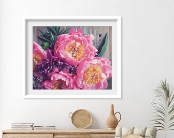 Peony Flower Print - Still Life Photography, Floral Wall Art Print, Bouquet Print, Peony Wall Art, 8x10 16x20 Print, Rustic Kitchen Wall Art