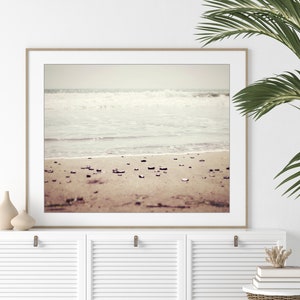 Beach Photography, Minimal Beach Print, Beach Stones, Beige Brown Tan Wall Art, Ocean Wall Art, Rustic Beach Decor