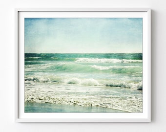 Beach Photography Print Pale Aqua Blue Wall Art Ocean Waves Print, Coastal Wall Art, 8x10 16x20, Nature Photography, Beach Decor