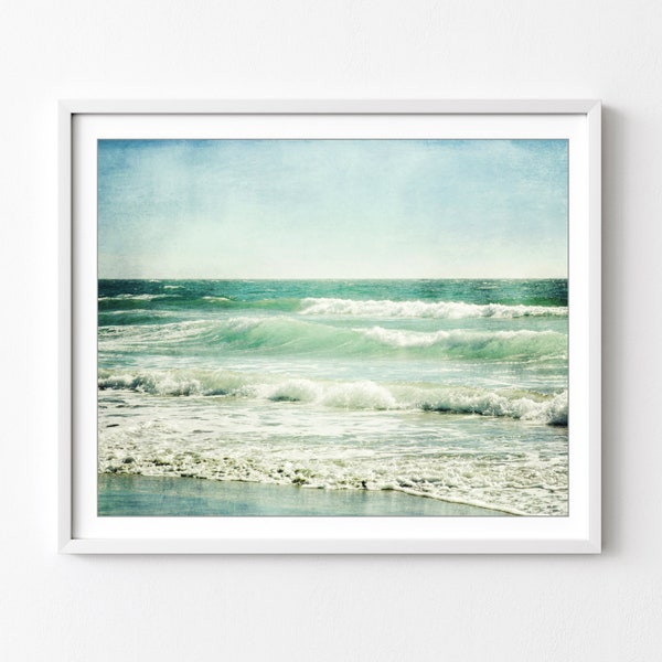 Beach Photography Print Pale Aqua Blue Wall Art Ocean Waves Print, Coastal Wall Art, 8x10 16x20, Nature Photography, Beach Decor