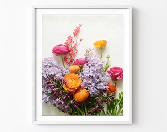 Flower Photography Print - Flower Bouquet Still Life Print, Botanical Print, Lilac Flowers, Floral Wall Art, Bedroom Wall Art