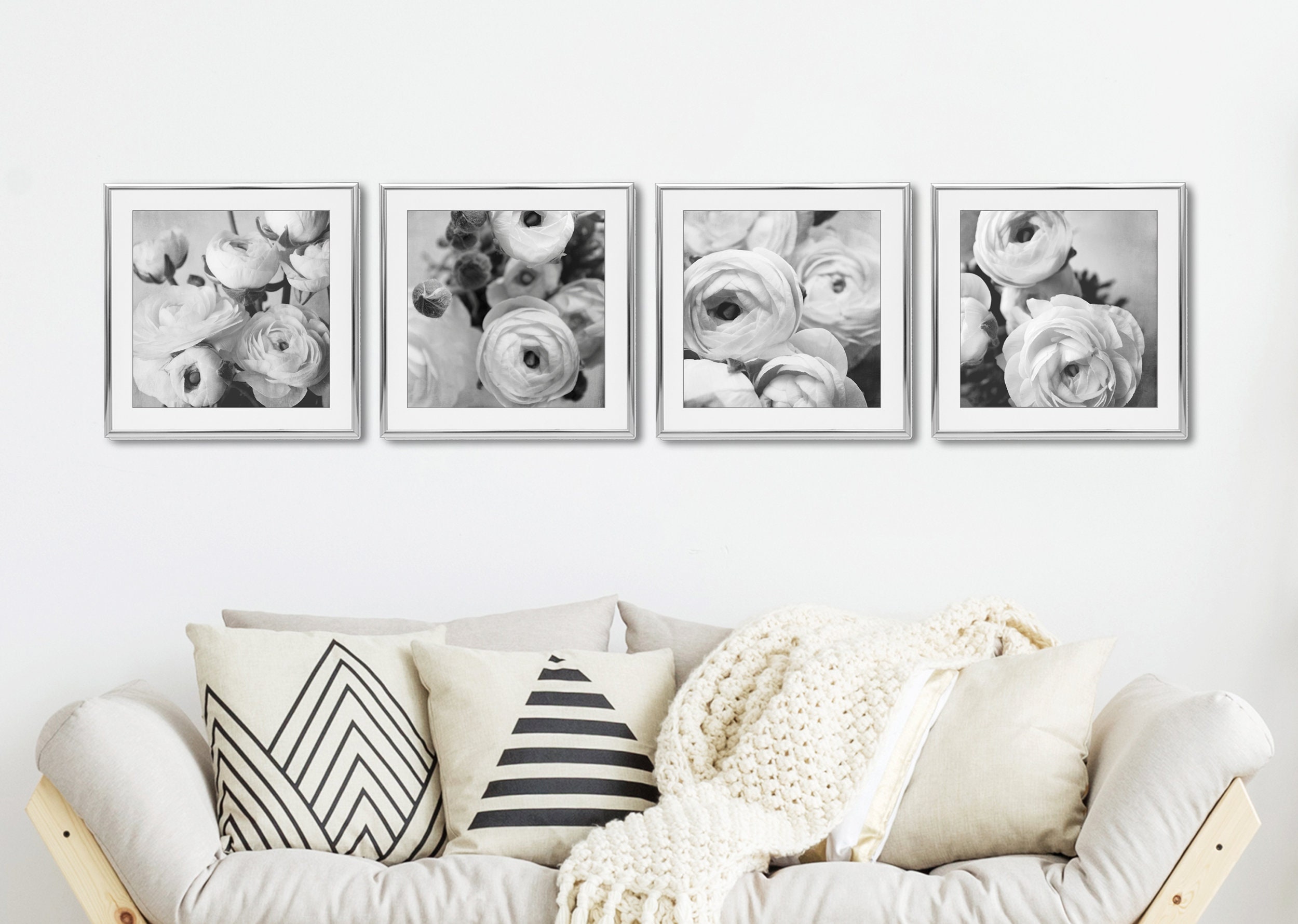 Black and White Flower Wall Art Prints Set of 4 Prints Etsy