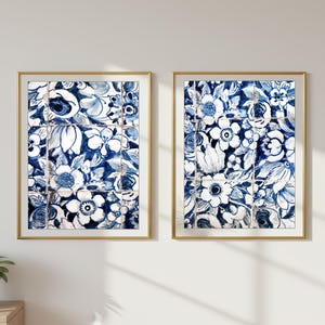 Arte mural floral azul y blanco, impresión de azulejos portugueses de Lisboa, azulejos de Portugal (juego de dos impresiones), fotografía de viajes - Ahorra un 20 %