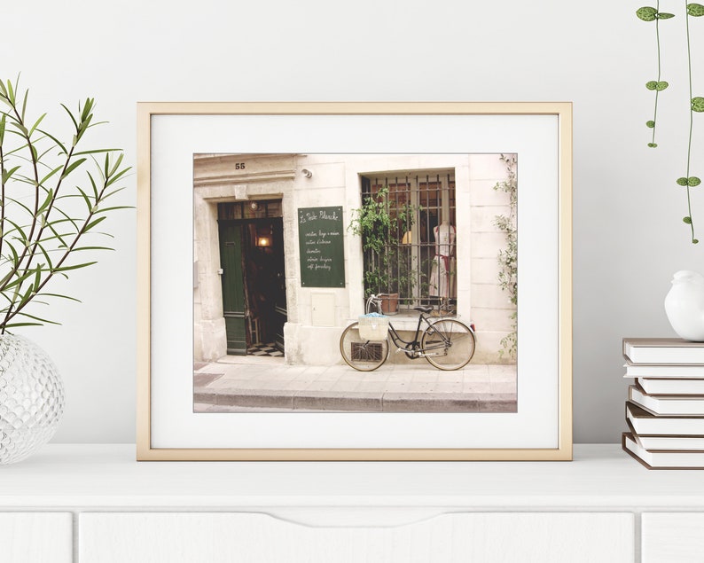 France Bicycle Print, Travel Photography, French Boutique, Shop Window, Beige Cream, Bike Photograph, Neutral Wall Art, Bike Wall Art image 6