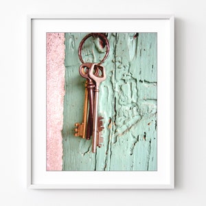 France, Skeleton Keys Print French Country Decor, Pink Mint Wall Art, Entryway Wall Art, Cottage Chic Wall Art, Travel Photography image 2