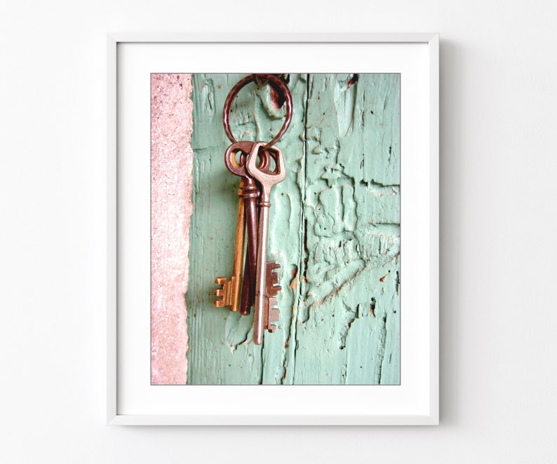 France, Skeleton Keys Print French Country Decor, Pink Mint Wall Art, Entryway Wall Art, Cottage Chic Wall Art, Travel Photography image 2