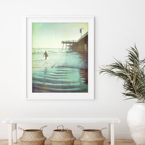 Surfer Print Beach Photography, Coastal Wall Art, Pismo Beach Print, Vintage Style, 8x10 16x20, Ocean Photography Print image 4