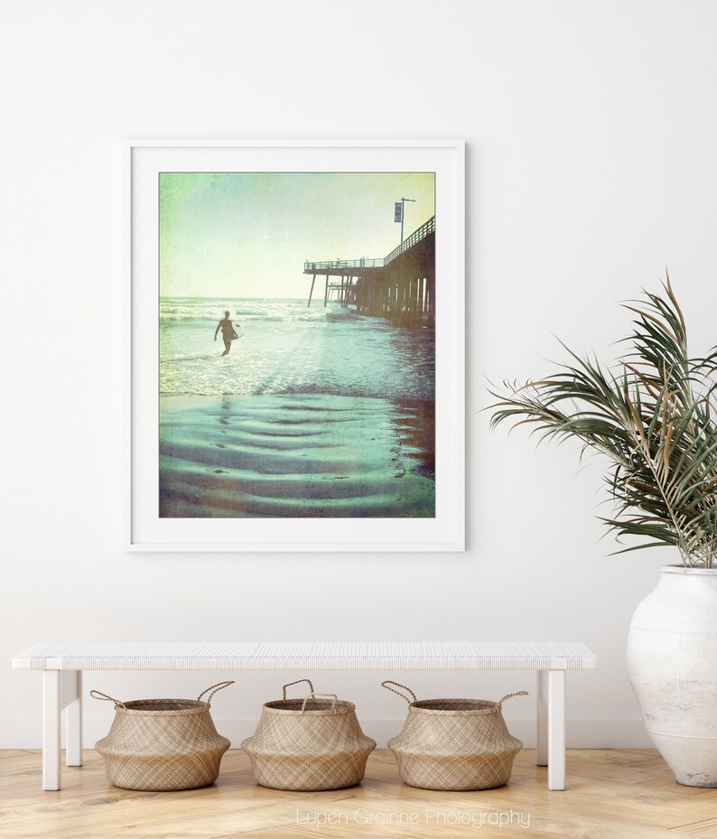 Surfer Print Beach Photography, Coastal Wall Art, Pismo Beach Print, Vintage Style, 8x10 16x20, Ocean Photography Print image 4