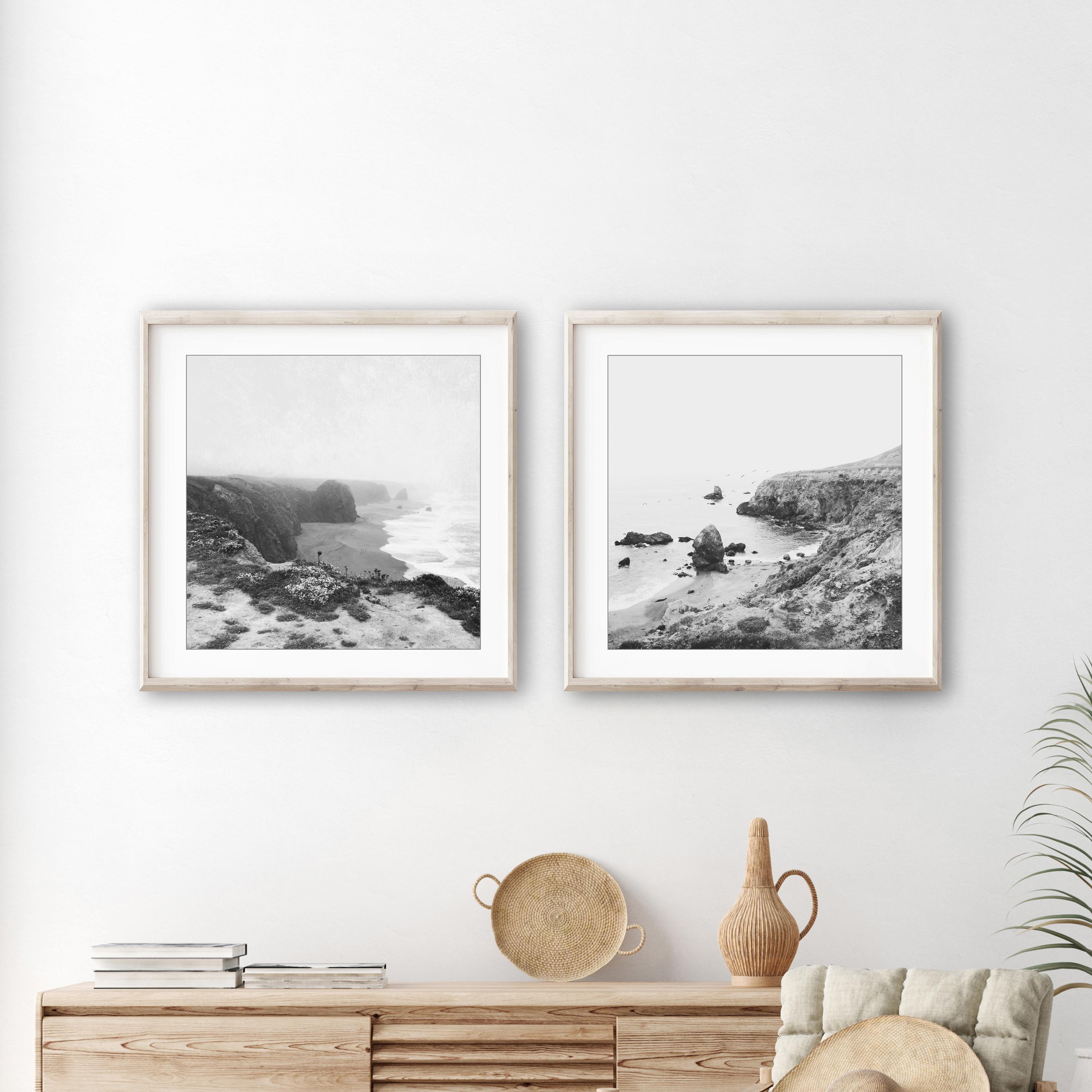Coastal Photography - Set of Two Prints, Black and White Beach Photography, Nautical Wall Art, Neutral Ocean Prints 8x8 10x10 12x12 Prints