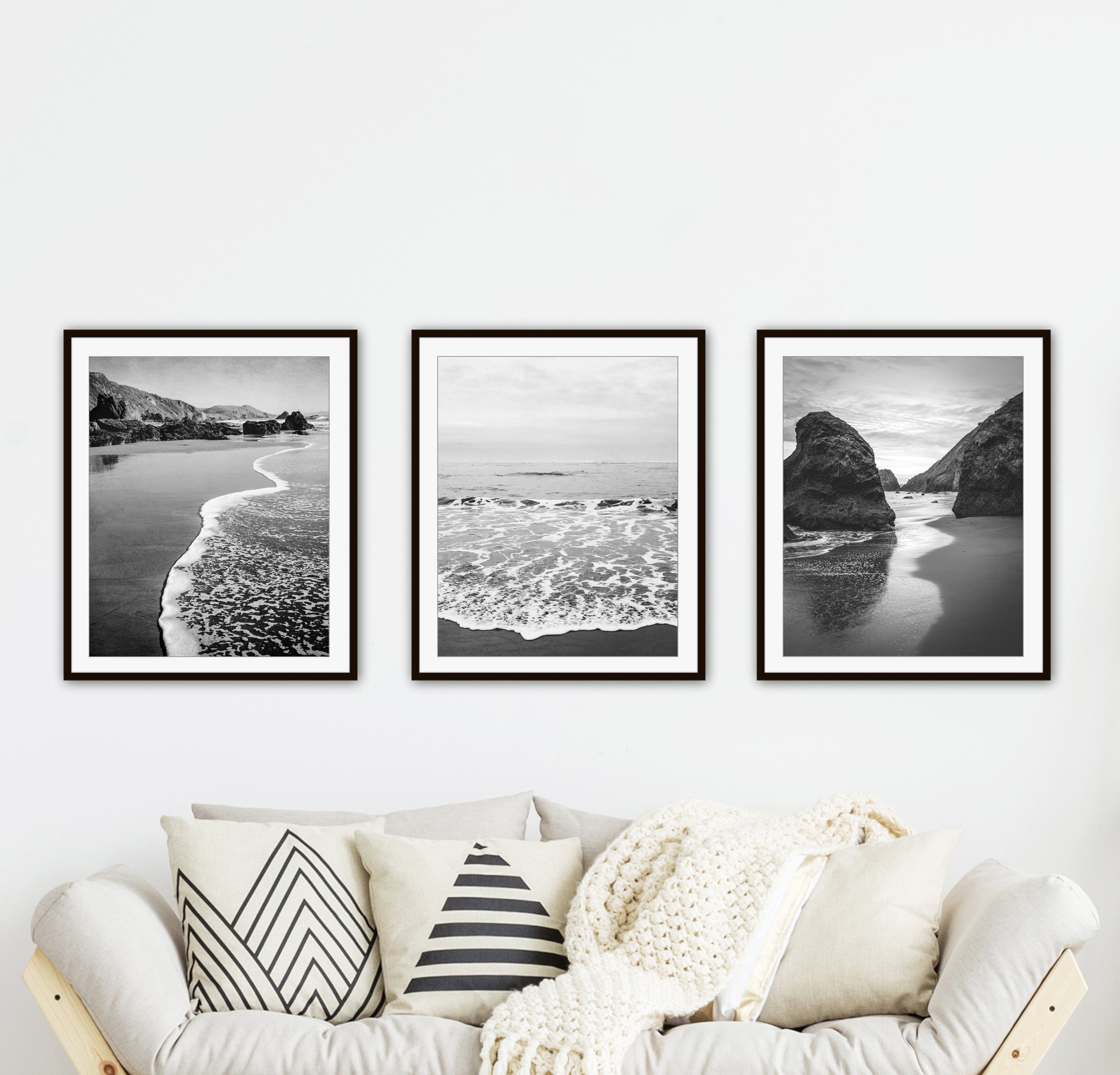Black & White ocean art wall decor beach travel print Portugal water