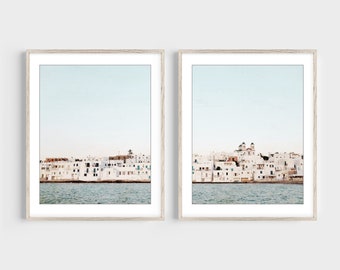 Greece, Set of 2 Prints, Travel Photography, Architecture, Pale Blue White Wall Art, Ocean, Greece Print Set, 8x10 11x14 Prints