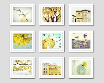Yellow Print Set Travel Photography Prints, Architecture, Gallery Wall Set, Set of 9 Prints, 5x7 8x10 Prints, Sunny Yellow Home Decor