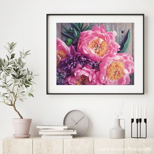 Peony Flower Print Still Life Photography, Floral Wall Art Print, Bouquet Print, Peony Wall Art, 8x10 16x20 Print, Rustic Kitchen Wall Art image 3