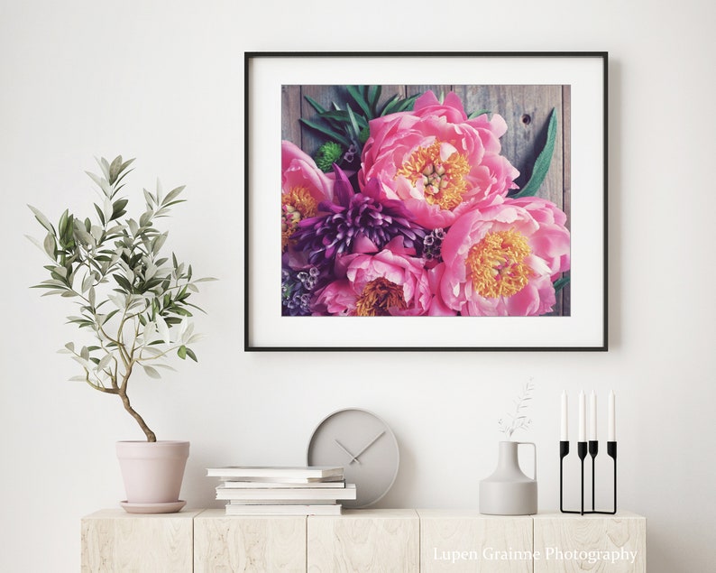 Peony Flower Print Still Life Photography, Floral Wall Art Print, Bouquet Print, Peony Wall Art, 8x10 16x20 Print, Rustic Kitchen Wall Art image 3