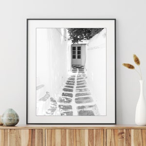 Greece Photograph, Black and White Travel Photography Print, Cobblestone, Architecture, Greece Door Print image 3