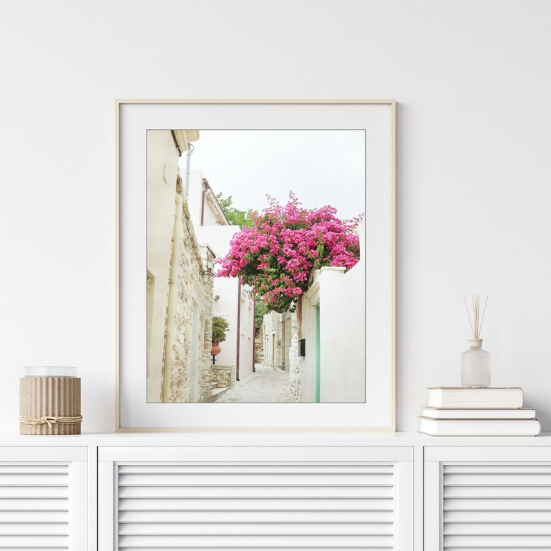 Greece Photography, Bougainvillea Flowers, Architecture, Europe Street, Travel Photography, 8x10 16x20, Greece Wall Art immagine 1