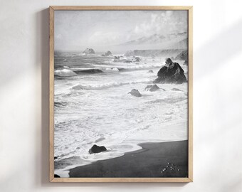 California Coastal Photography - Black and White Ocean Wall Art, Northern California Seascape Beach Wall Art Print