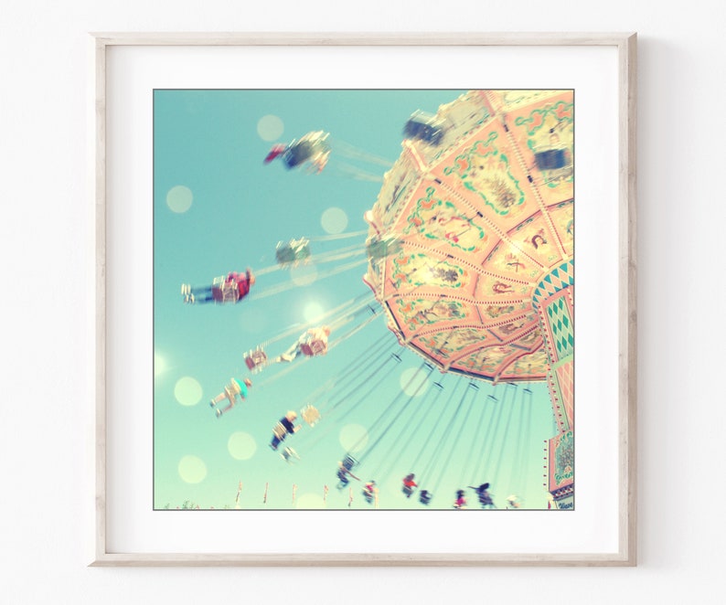 Carnival Ride Photography, Baby Room Decor, Pink Aqua Kids Room Art, Pastel Nursery Wall Art, Square Print, 8x8 12x12 Print image 5