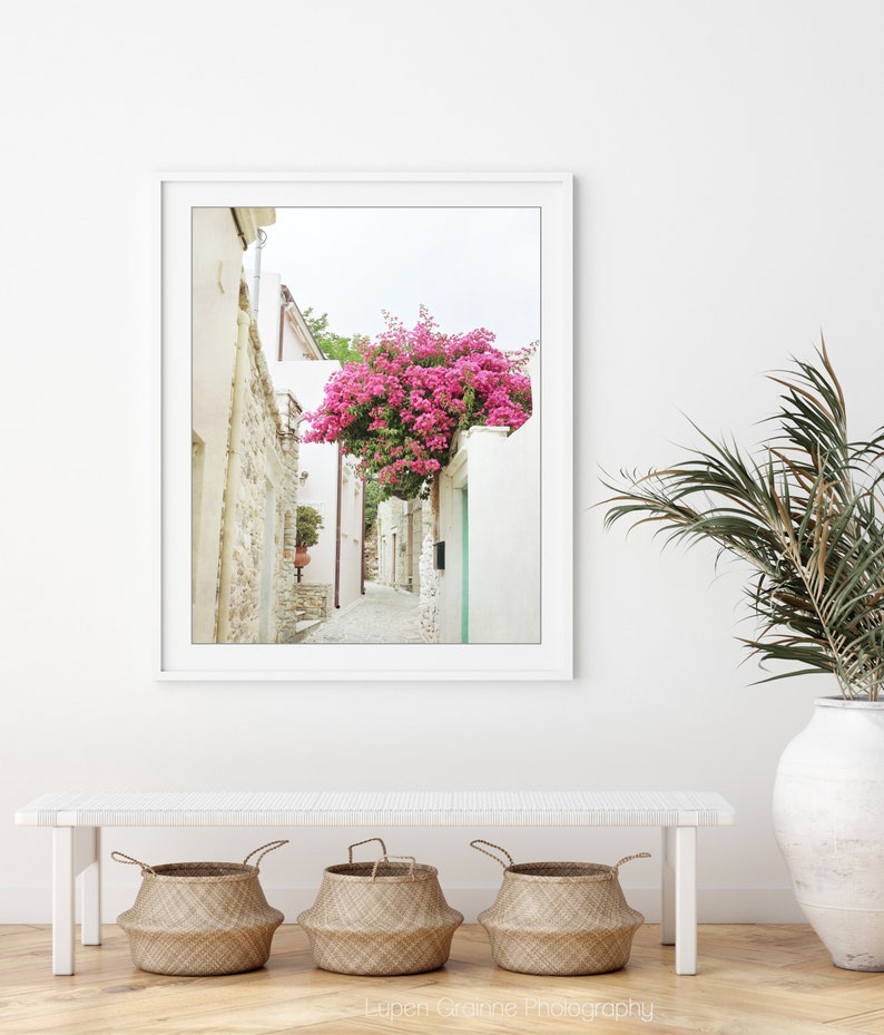 Greece Photography, Bougainvillea Flowers, Architecture, Europe Street, Travel Photography, 8x10 16x20, Greece Wall Art immagine 2